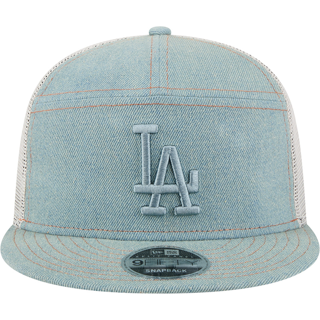MLB Los Angeles Dodgers New Era Denim 9FIFTY Split Panel Snapback Trucker Hat - Navy