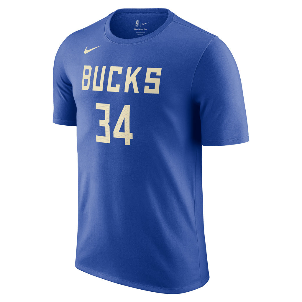 NBA Milwaukee Bucks Giannis Antetokounmpo City Edition 2025 Name & Number T-Shirt - Blue