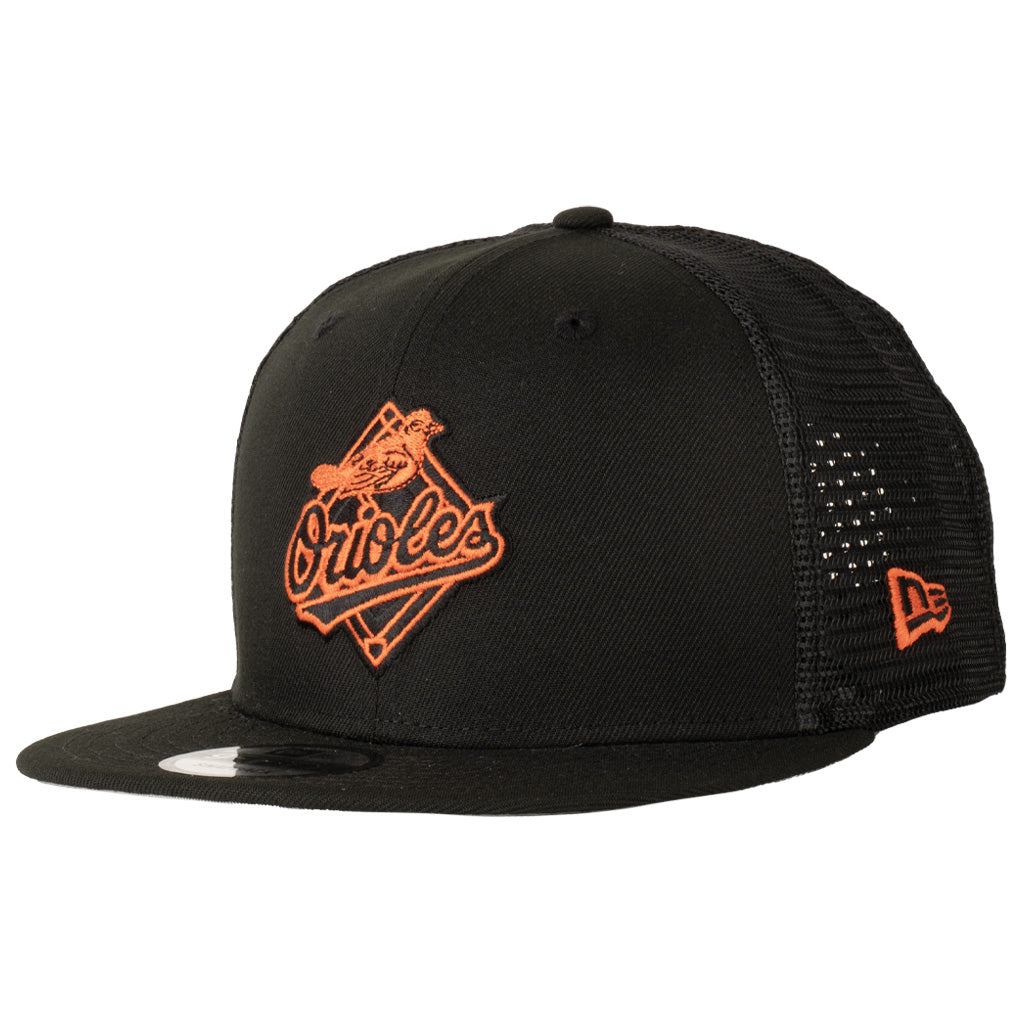 MLB Baltimore Orioles New Era Shadowline 9FIFTY Snapback Trucker Hat - Black