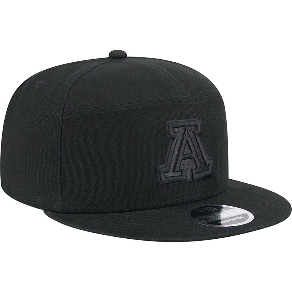 NCAA Arizona Wildcats New Era Black on Black Cotton Canvas 9FIFTY Split Panel Snapback Hat - Black