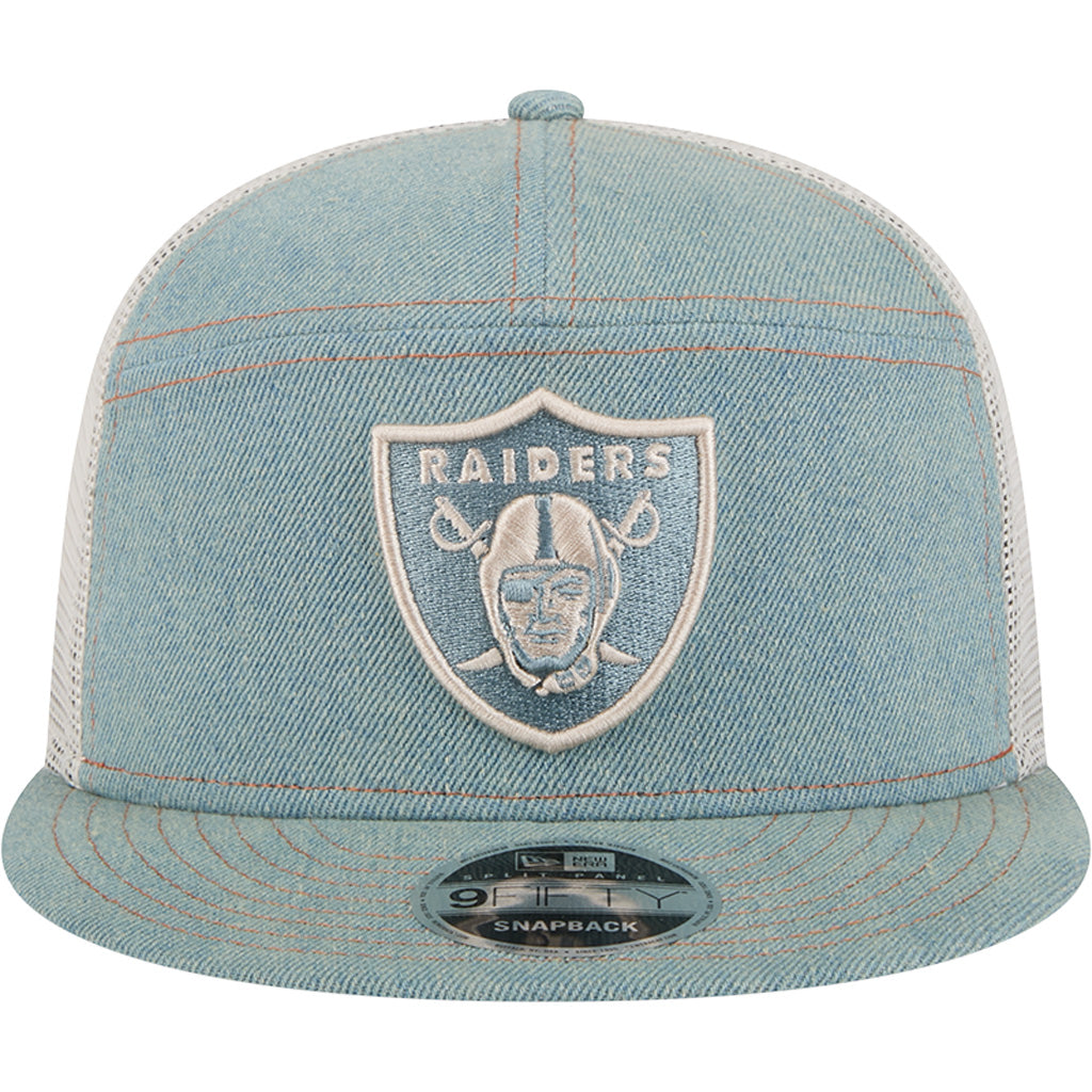 NFL Las Vegas Raiders New Era Denim 9FIFTY Split Panel Snapback Trucker Hat - Navy