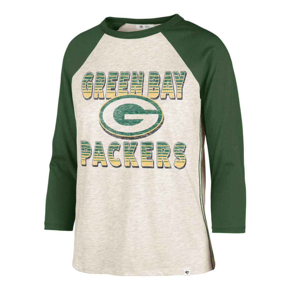 NFL Green Bay Packers Women&#39;s &#39;47 Good Vibes Ava Raglan T-Shirt - Cream