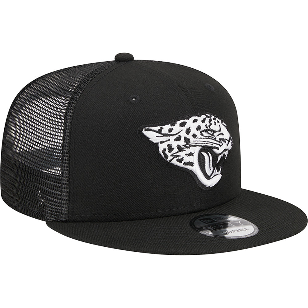 NFL Jacksonville Jaguars New Era Black & White Trucker 9FIFTY Snapback Hat - Black