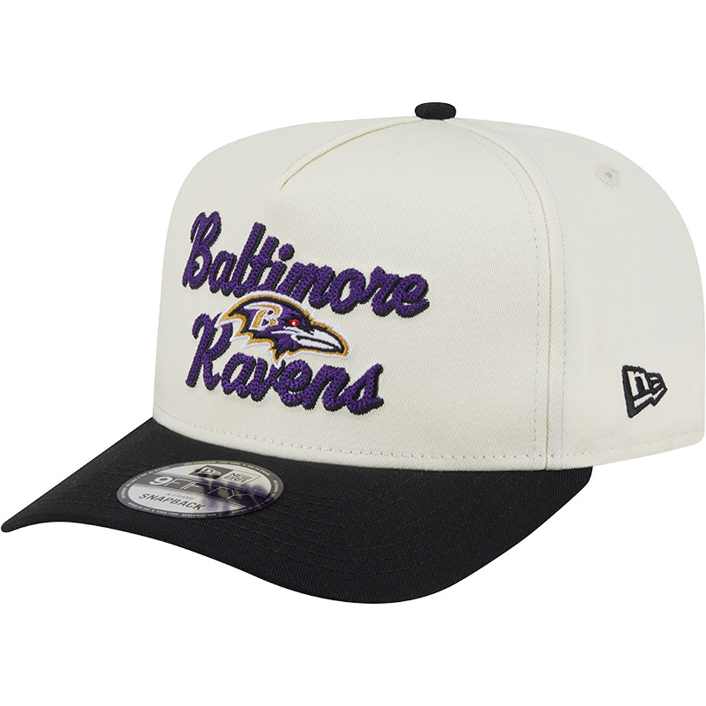 NFL Baltimore Ravens New Era Chainstitch Two-Tone 9FIFTY A-Frame Snapback Hat - Cream