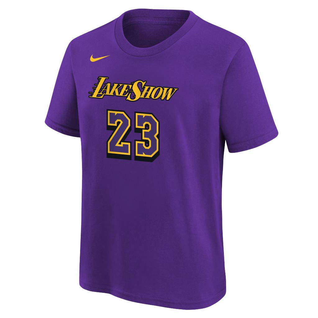 NBA Los Angeles Lakers Lebron James Youth Nike City Edition 2024/25 Name & Number T-Shirt - Purple