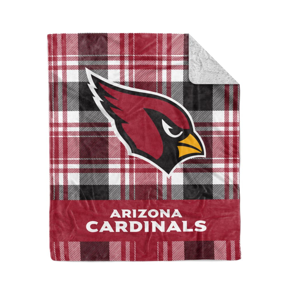NFL Arizona Cardinals Logo Brands 50" x 60" Plaid Sherpa Blanket - Red/Black
