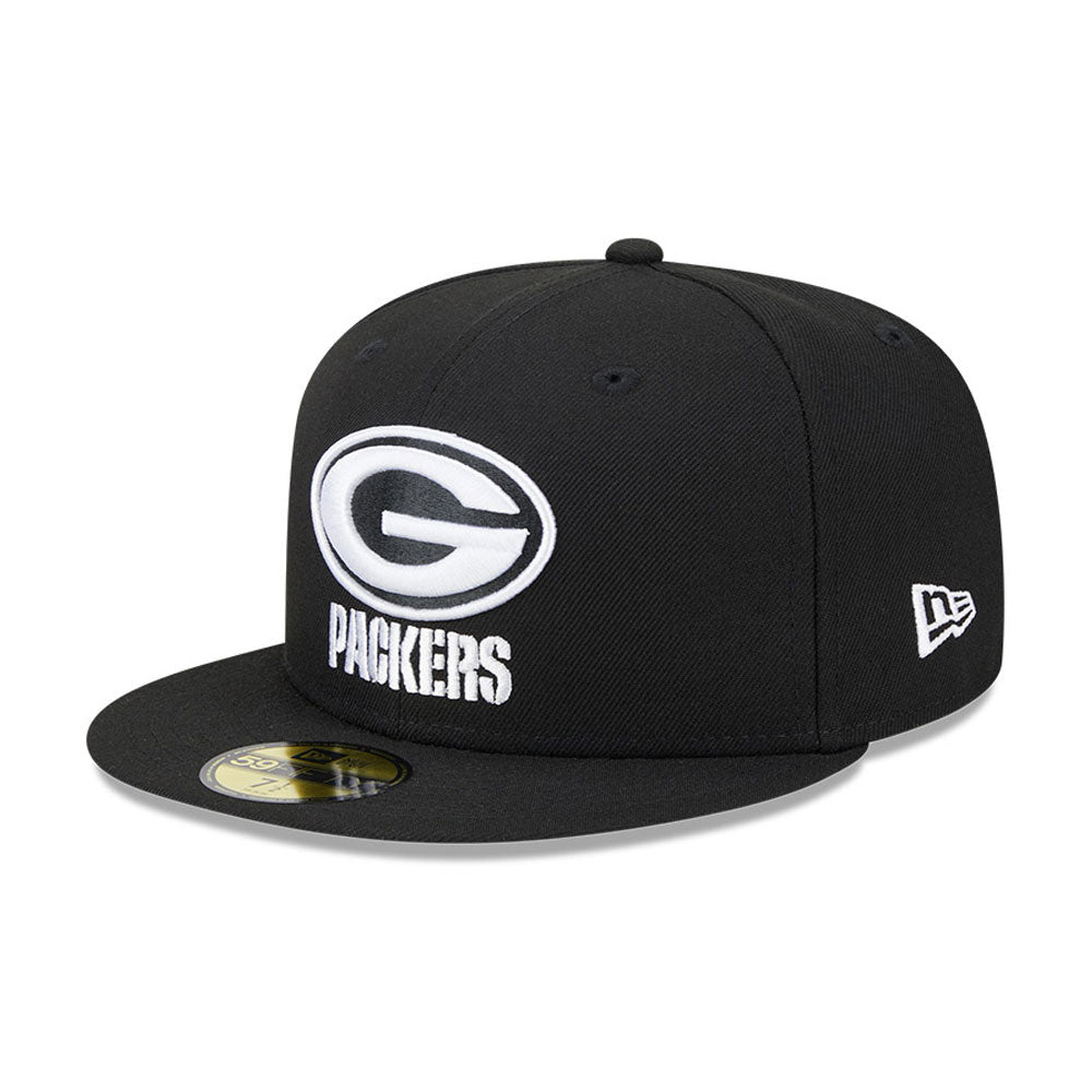 NFL Green Bay Packers New Era Side Patch Black & White 59FIFTY Fitted Hat- Black
