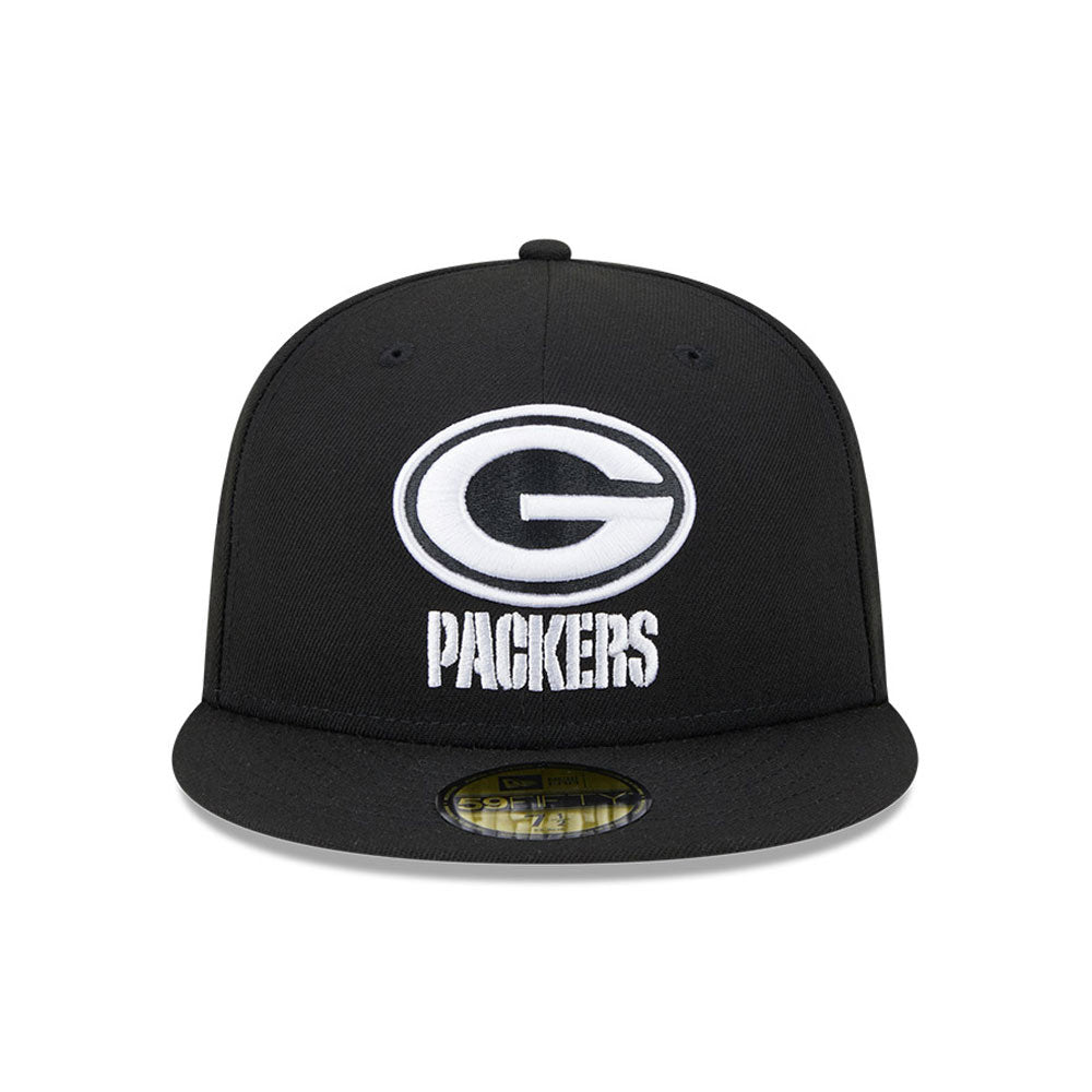 NFL Green Bay Packers New Era Side Patch Black & White 59FIFTY Fitted Hat- Black