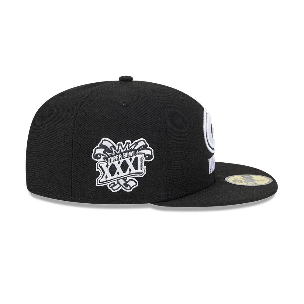NFL Green Bay Packers New Era Side Patch Black & White 59FIFTY Fitted Hat- Black