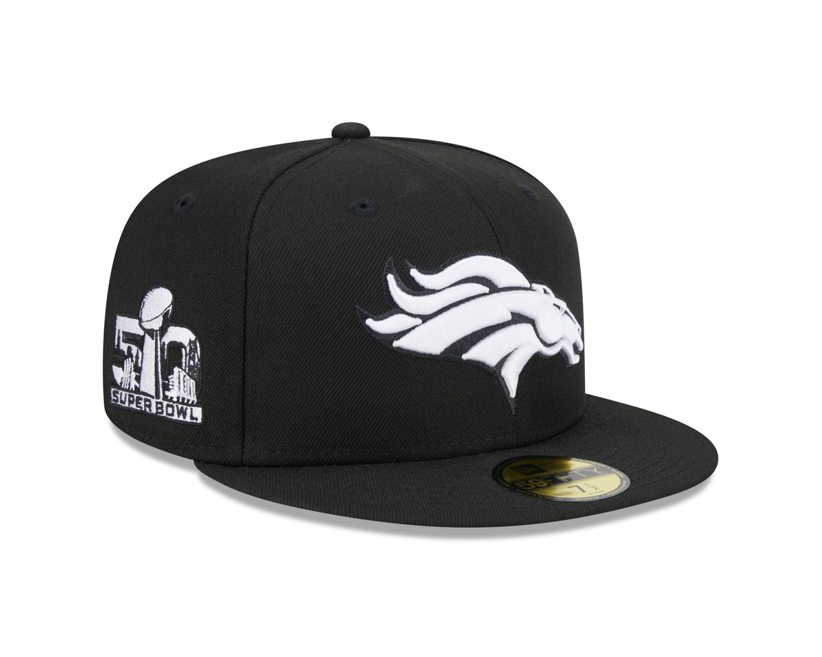 NFL Denver Broncos New Era Side Patch Black & White 59FIFTY Fitted Hat- Black