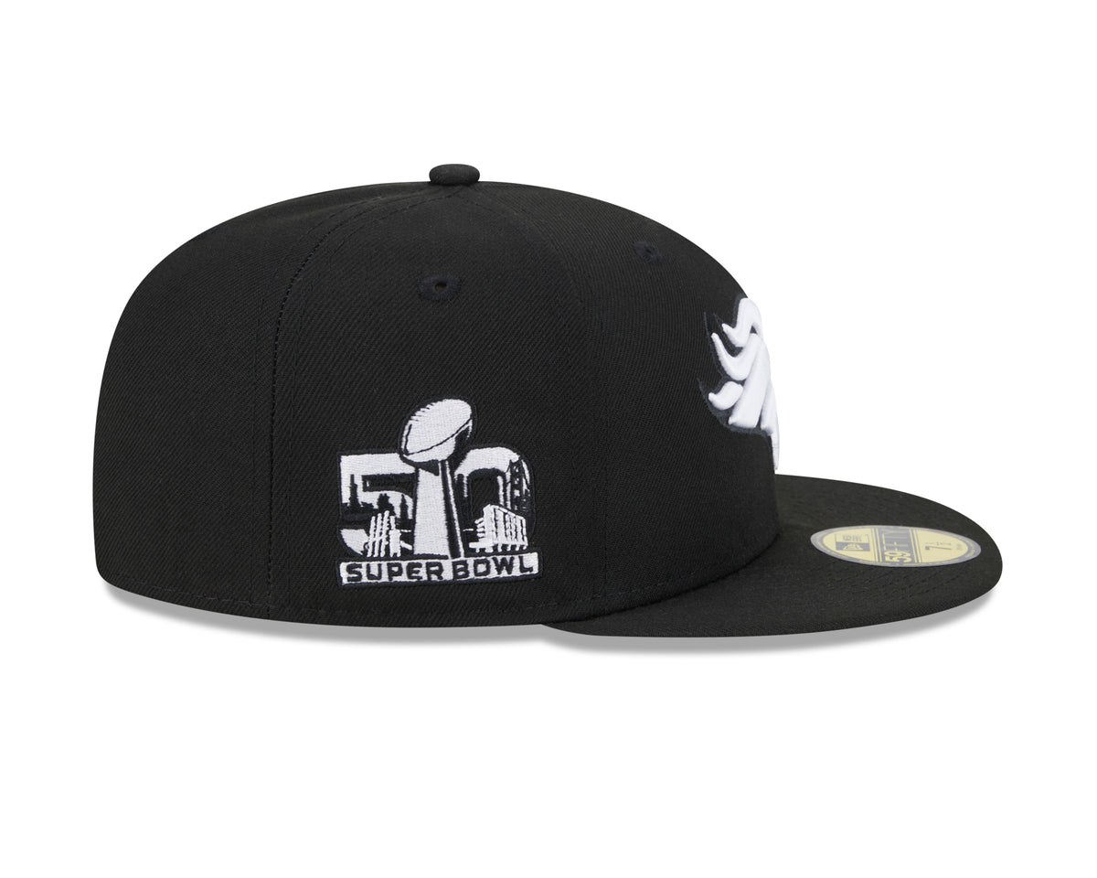 NFL Denver Broncos New Era Side Patch Black & White 59FIFTY Fitted Hat- Black
