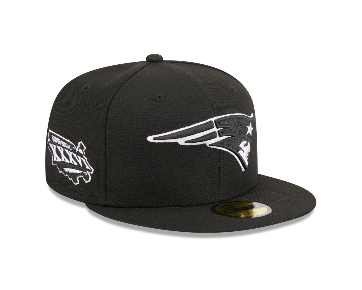 NFL New England Patriots New Era Side Patch Black & White 59FIFTY Fitted Hat- Black
