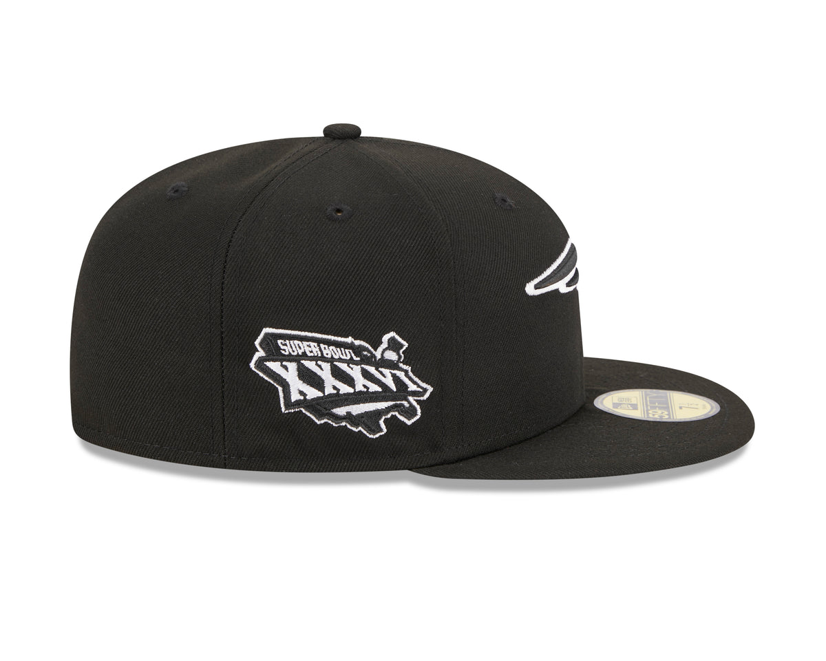 NFL New England Patriots New Era Side Patch Black & White 59FIFTY Fitted Hat- Black