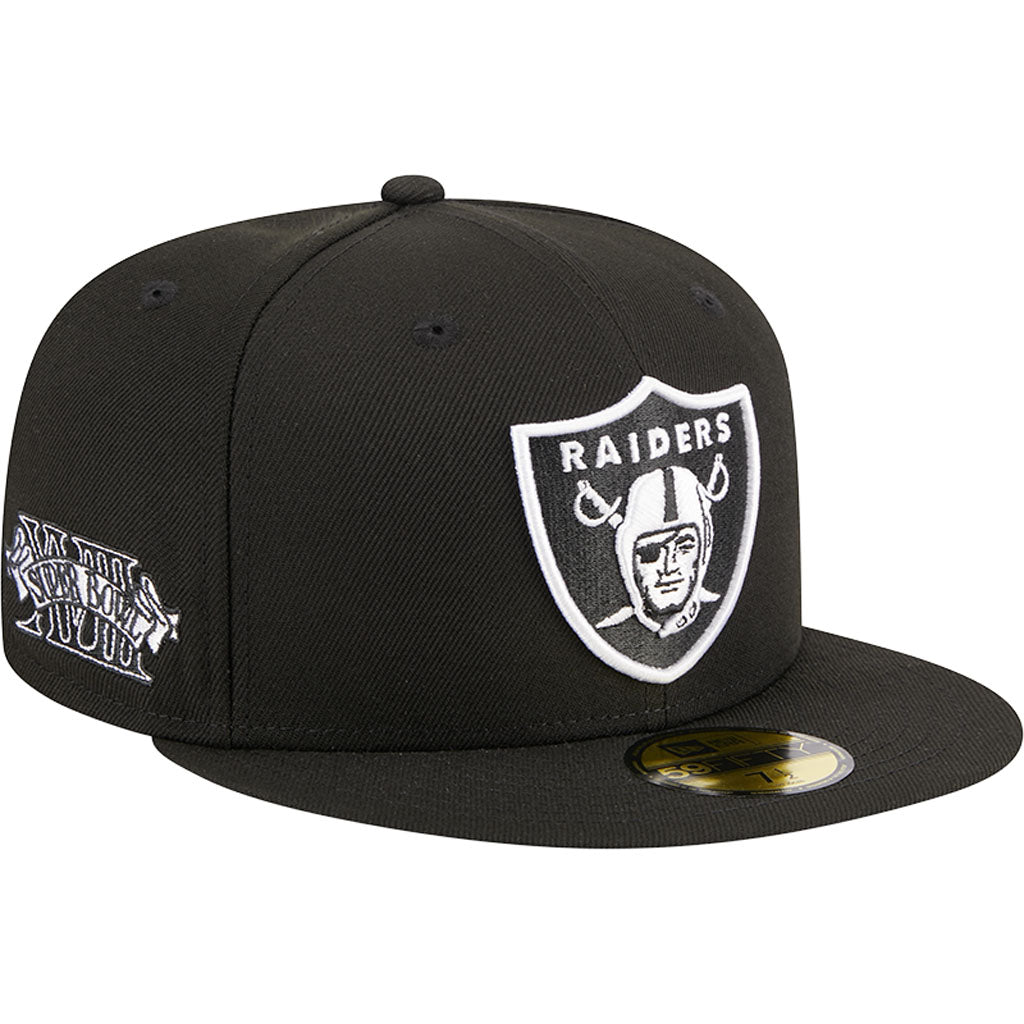 NFL Las Vegas Raiders New Era Side Patch Black & White 59FIFTY Fitted Hat - Black