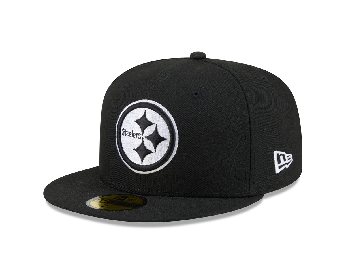 NFL Pittsburgh Steelers New Era Side Patch Black & White 59FIFTY Fitted Hat- Black