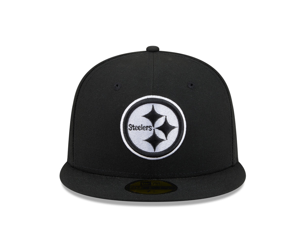 NFL Pittsburgh Steelers New Era Side Patch Black & White 59FIFTY Fitted Hat- Black