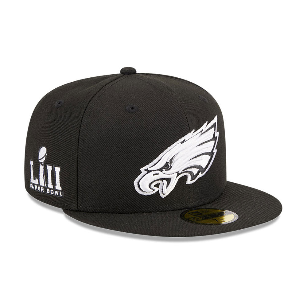 NFL Philadelphia Eagles New Era Side Patch Black & White 59FIFTY Fitted Hat- Black