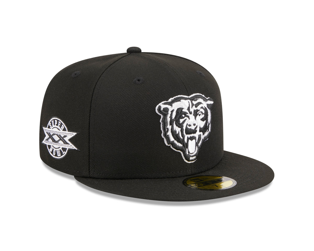 NFL Chicago Bears New Era Side Patch Black & White 59FIFTY Fitted Hat- Black