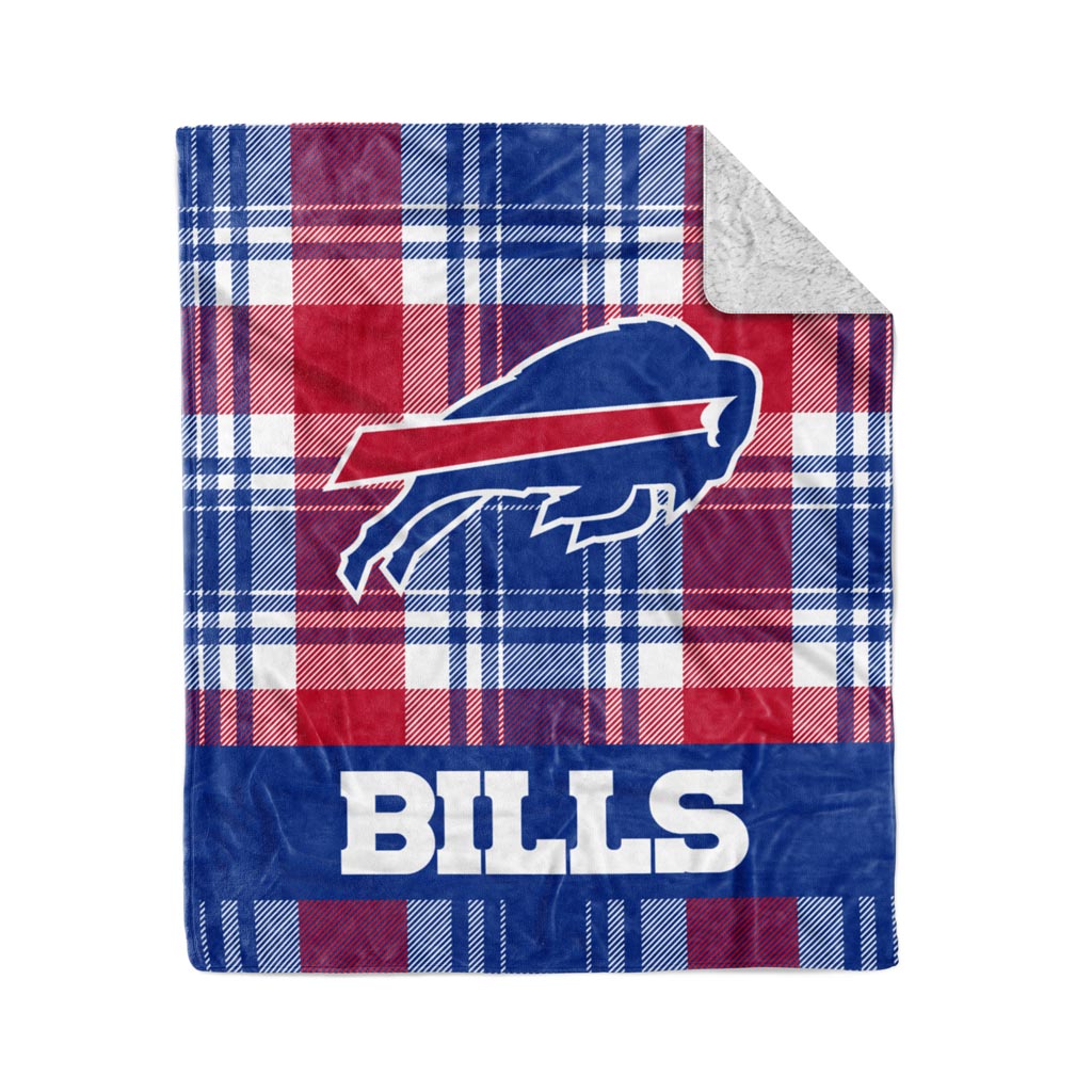 NFL Buffalo Bills Logo Brands 50" x 60" Plaid Sherpa Blanket - Blue/Red
