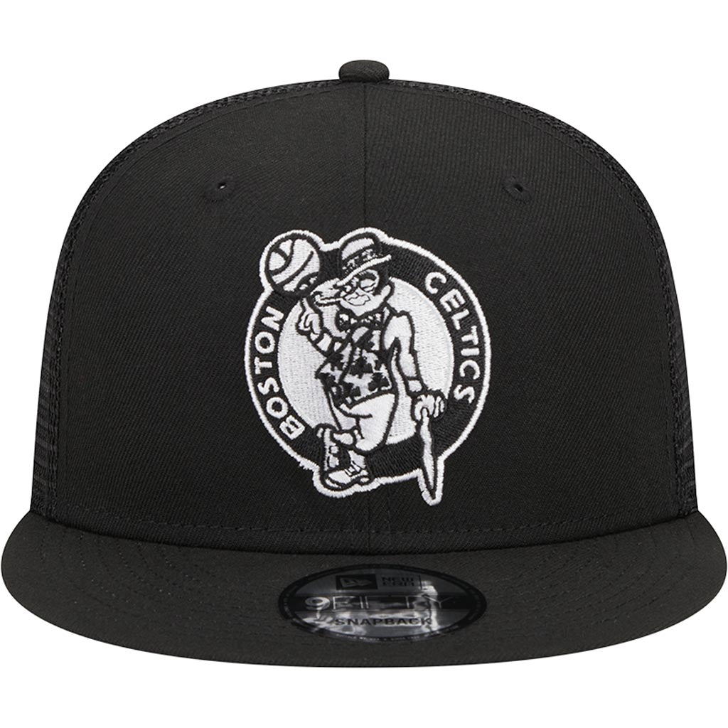 NBA Boston Celtics New Era Black & White 9FIFTY Snapback Trucker Hat - Black
