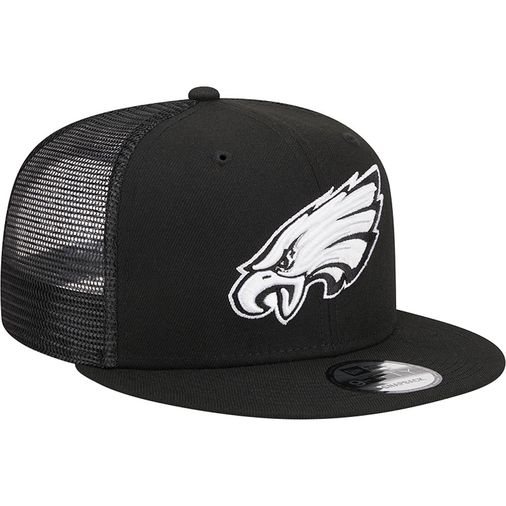 NFL Philadelphia Eagles New Era Black & White 9FIFTY Snapback Trucker Hat - Black