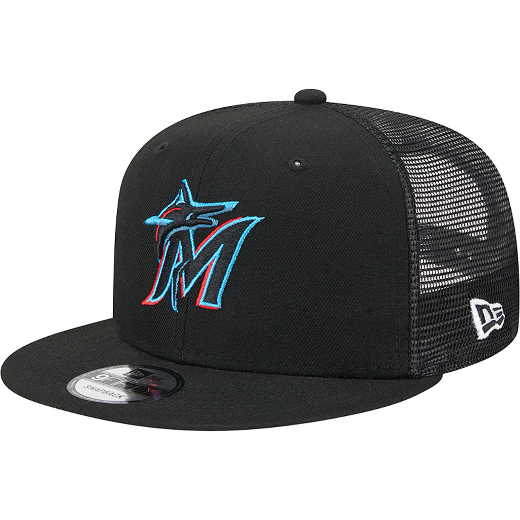 MLB Miami Marlins New Era OTC Trucker 9FIFTY Snapback Hat - Black