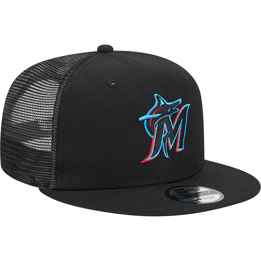 MLB Miami Marlins New Era OTC Trucker 9FIFTY Snapback Hat - Black