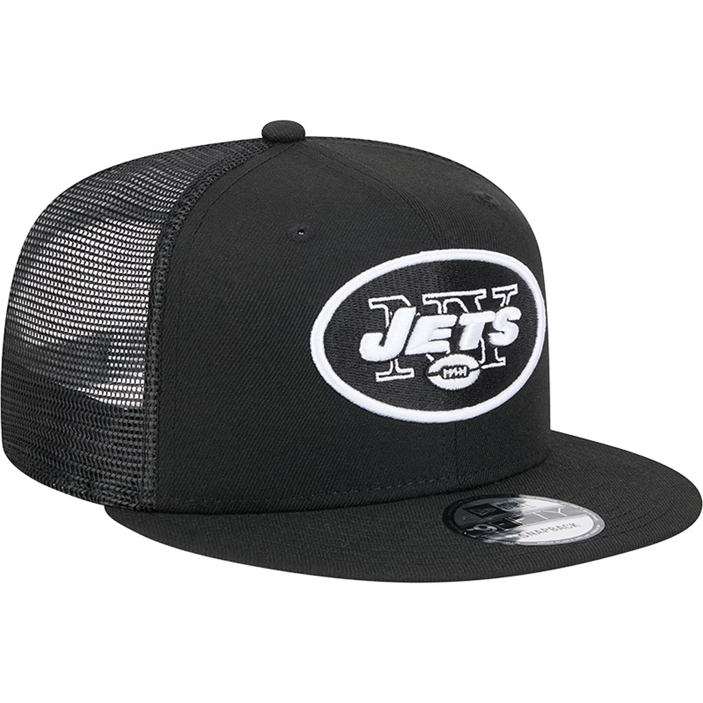 NFL New York Jets New Era Throwback Black & White 9FIFTY Snapback Trucker Hat - Black