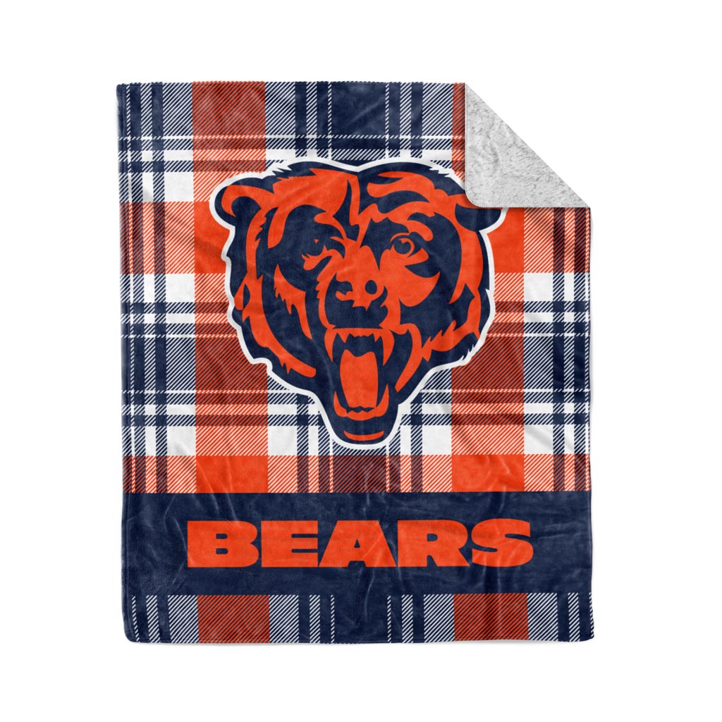 NFL Chicago Bears Logo Brands 50" x 60" Plaid Sherpa Blanket - Navy/Orange
