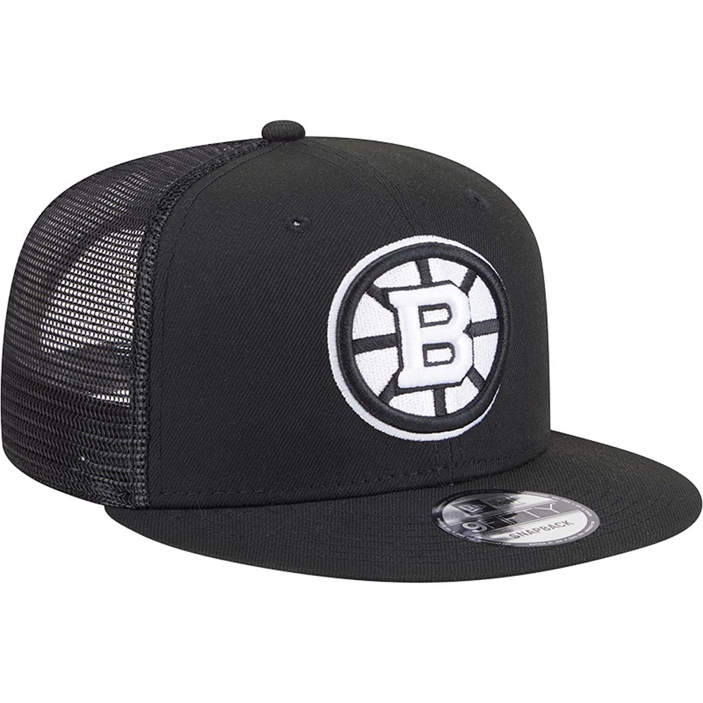 NHL Boston Bruins New Era Black & White 9FIFTY Snapback Trucker Hat - Black