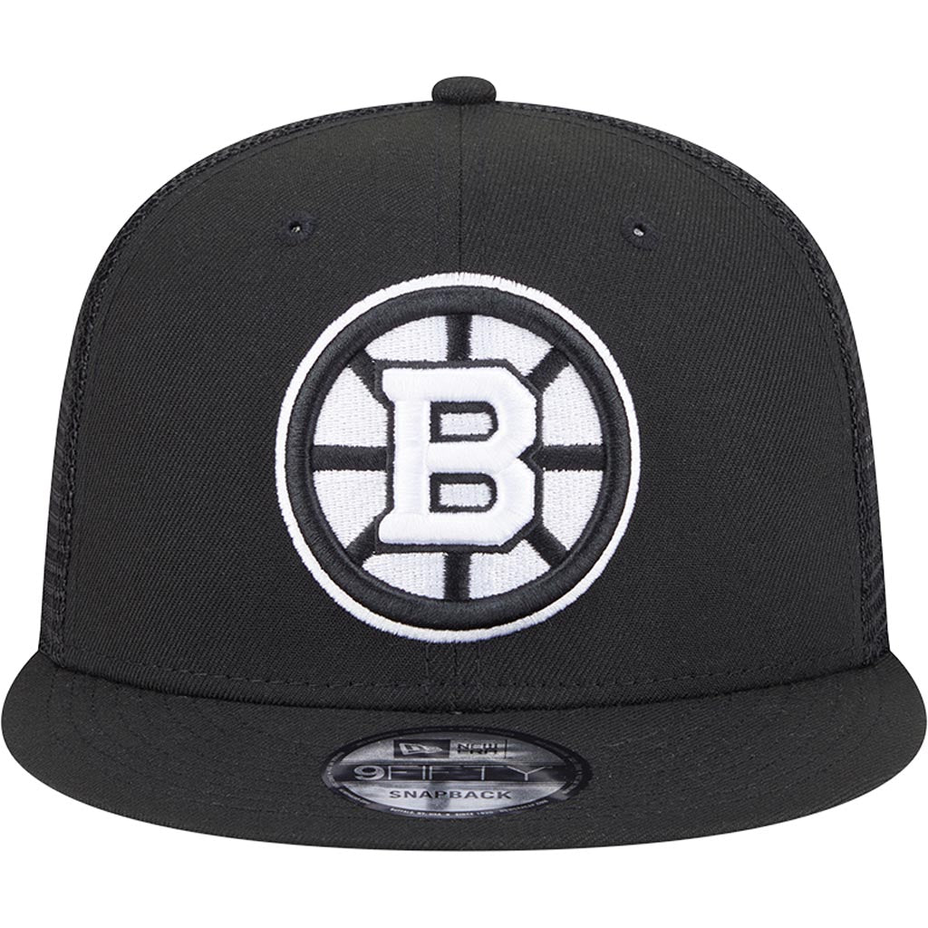 NHL Boston Bruins New Era Black & White 9FIFTY Snapback Trucker Hat - Black