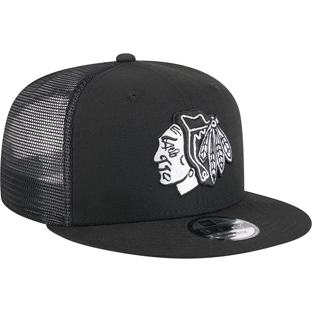 NHL Chicago Blackhawks New Era Black & White 9FIFTY Snapback Trucker Hat - Black