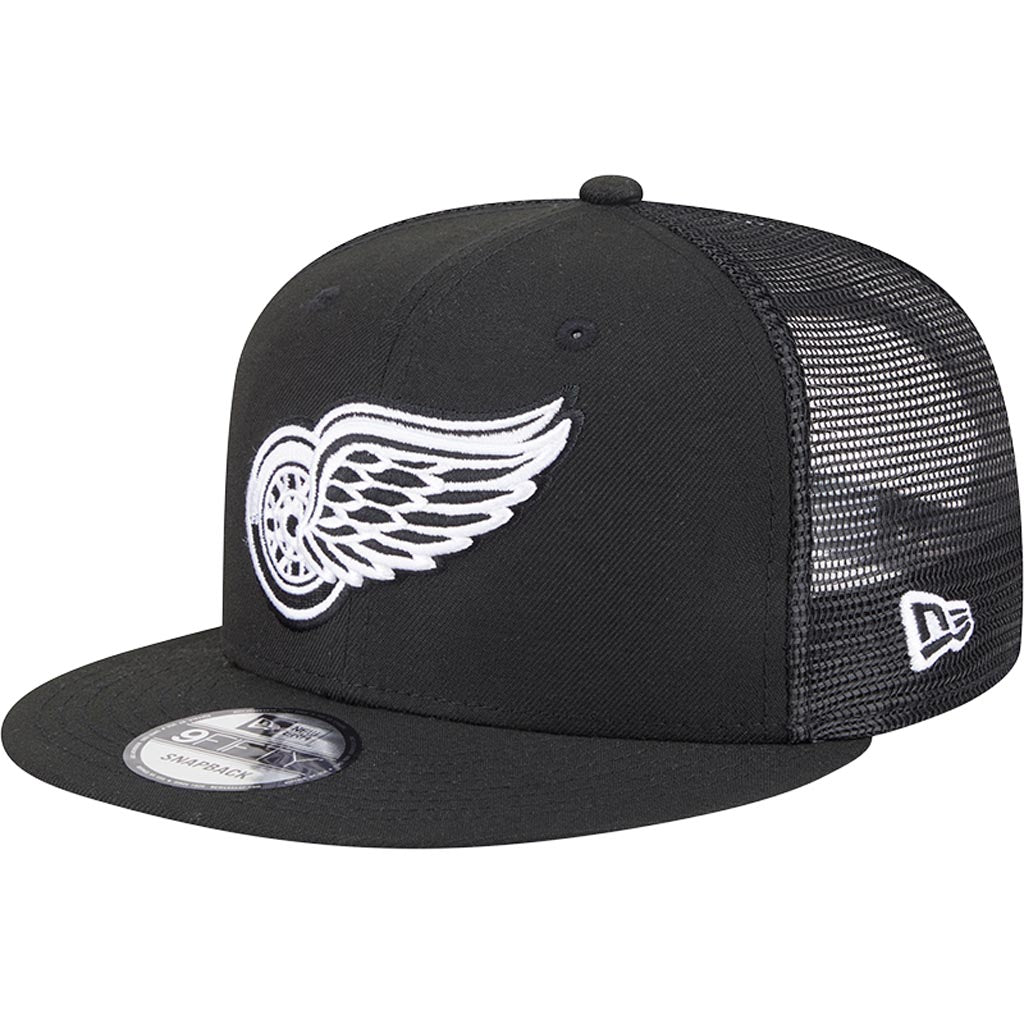 NHL Detroit Red Wings New Era Black & White 9FIFTY Snapback Trucker Hat - Black