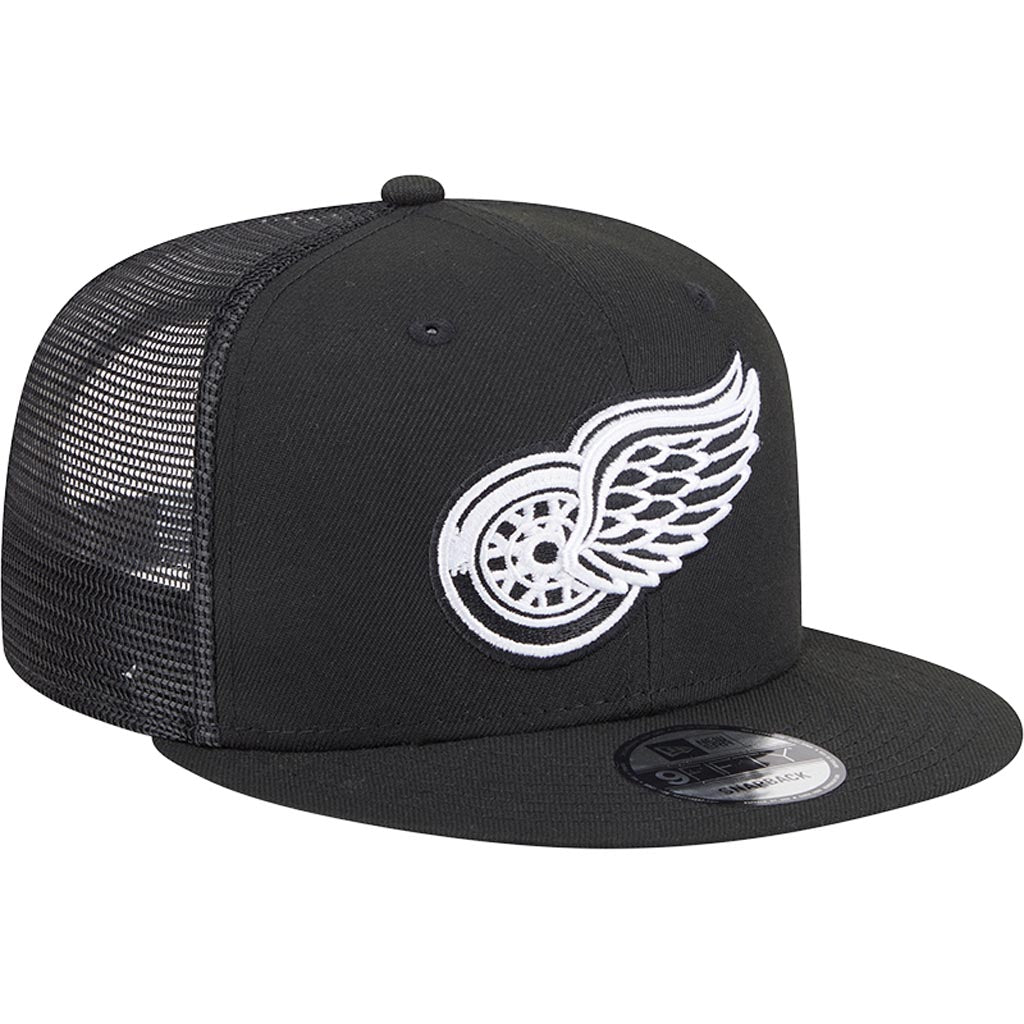 NHL Detroit Red Wings New Era Black & White 9FIFTY Snapback Trucker Hat - Black