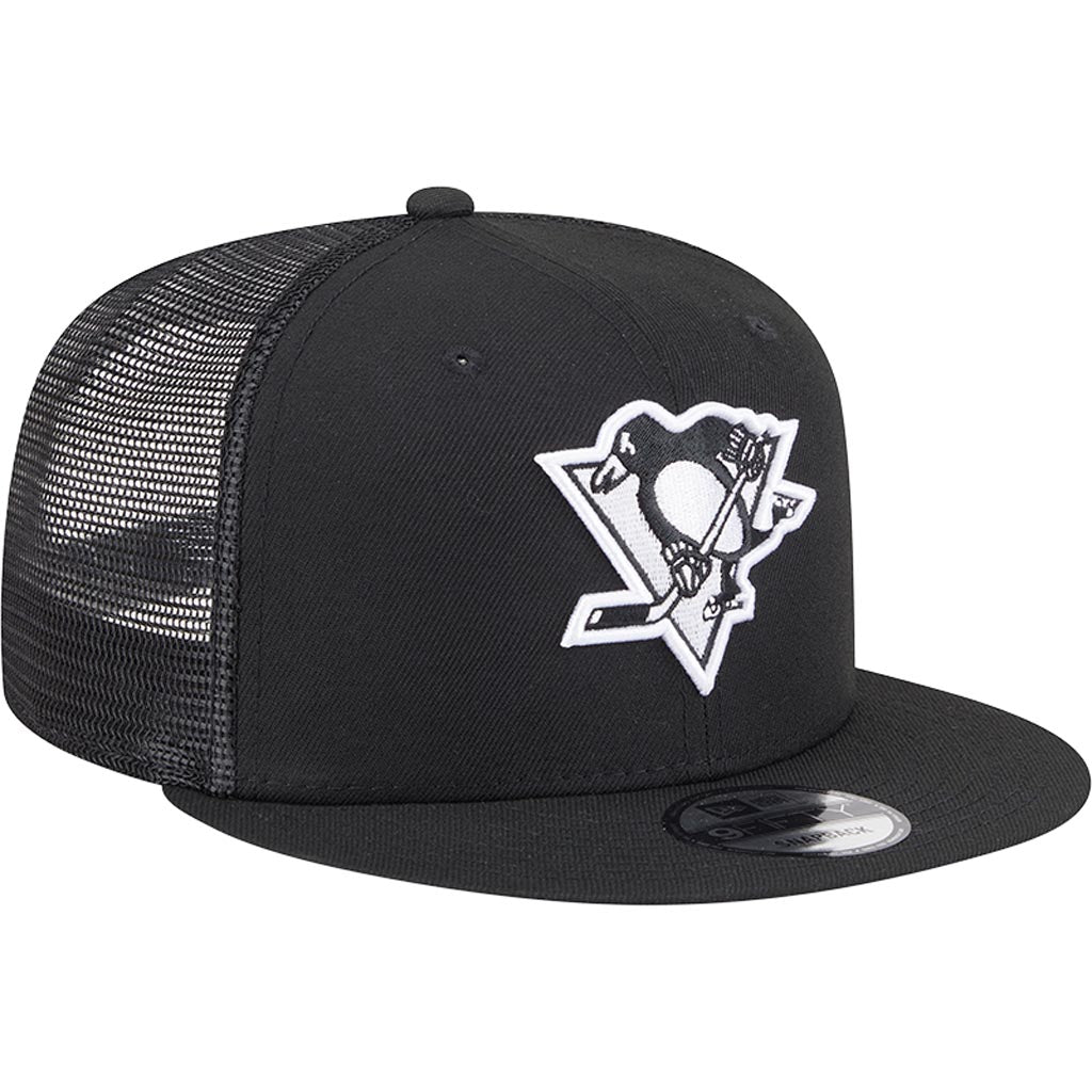 NHL Pittsburgh Penguins New Era Black & White 9FIFTY Snapback Trucker Hat - Black