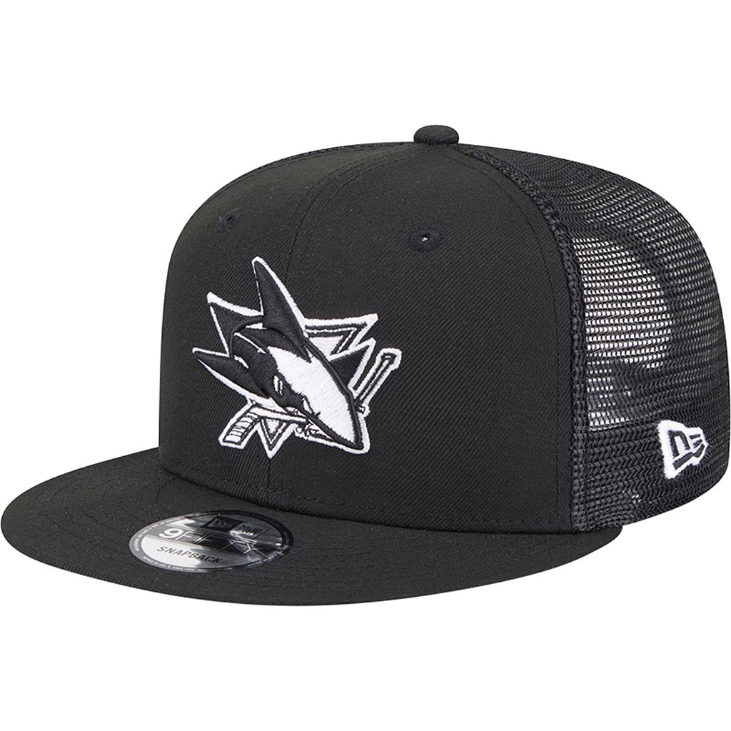 NHL San Jose Sharks New Era Black & White 9FIFTY Snapback Trucker Hat - Black