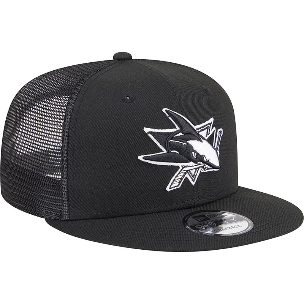 NHL San Jose Sharks New Era Black & White 9FIFTY Snapback Trucker Hat - Black