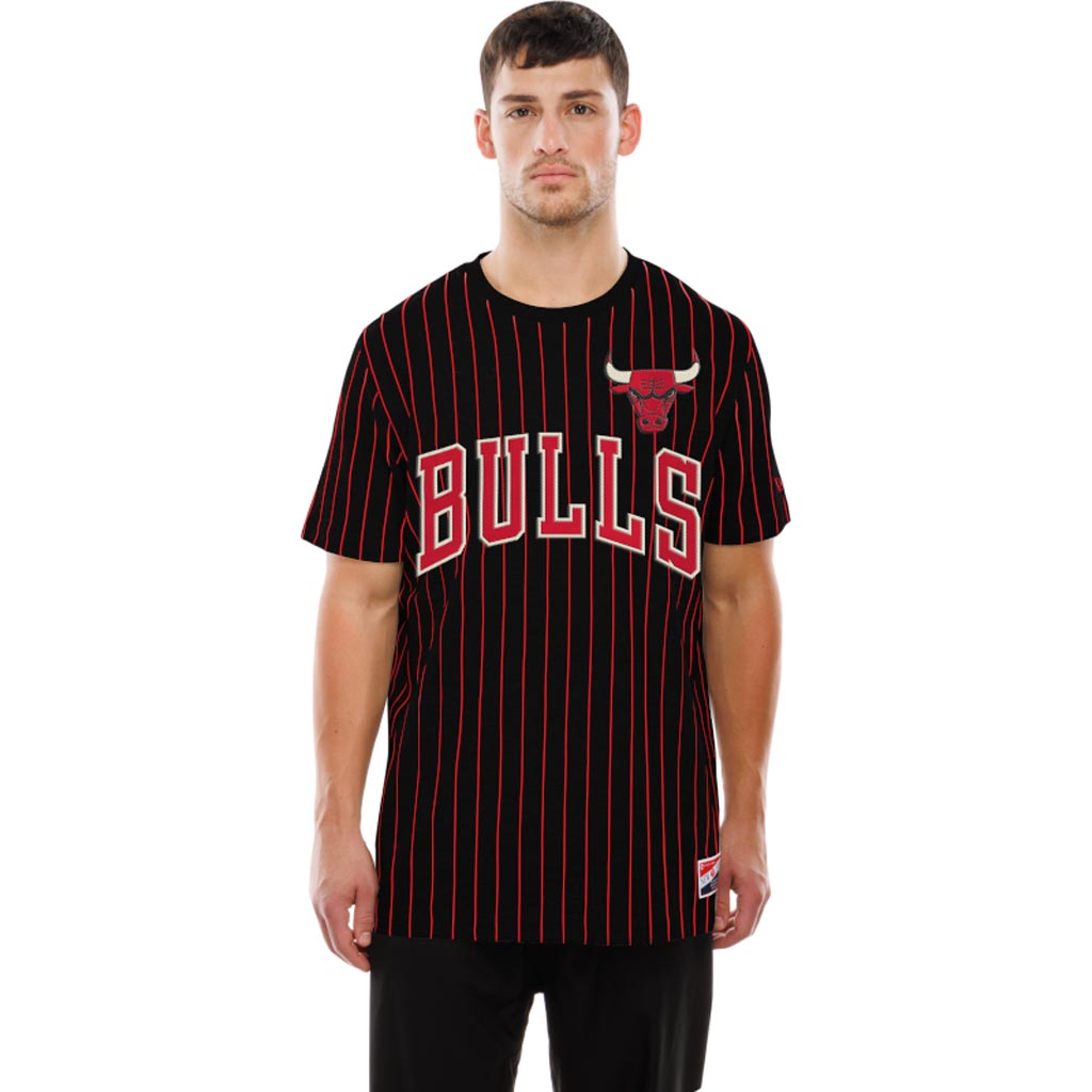 NBA Chicago Bulls New Era Pinstripe T-Shirt - Black