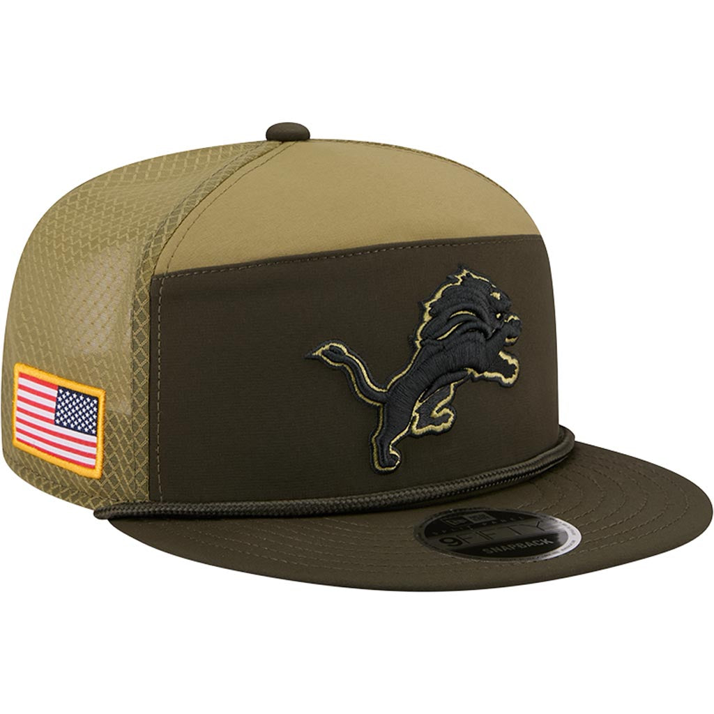 NFL Detroit Lions New Era 2025 Salute to Service 9FIFTY Split Panel Snapback Hat - Green