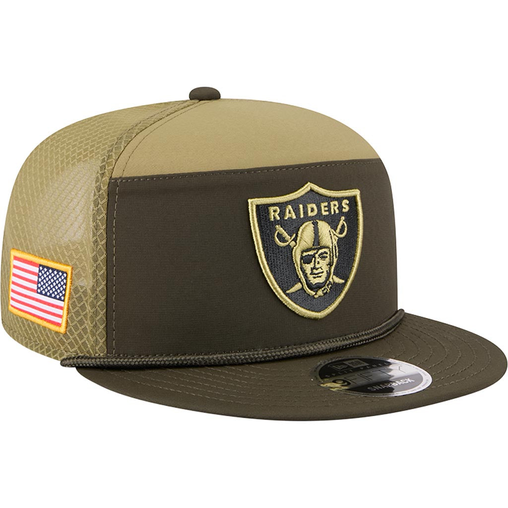 NFL Las Vegas Raiders New Era 2025 Salute to Service 9FIFTY Split Panel Snapback Hat - Green
