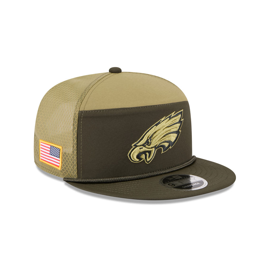 NFL Philadelphia Eagles New Era 2025 Salute to Service 9FIFTY Split Panel Snapback Hat - Green