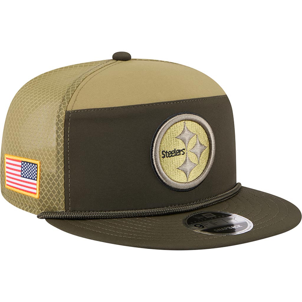 NFL Pittsburgh Steelers New Era 2025 Salute to Service 9FIFTY Split Panel Snapback Hat - Green