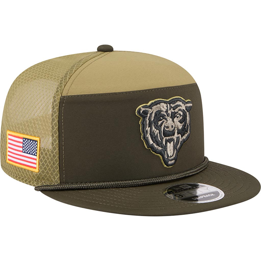 NFL Chicago Bears New Era 2025 Salute to Service 9FIFTY Split Panel Snapback Hat - Green