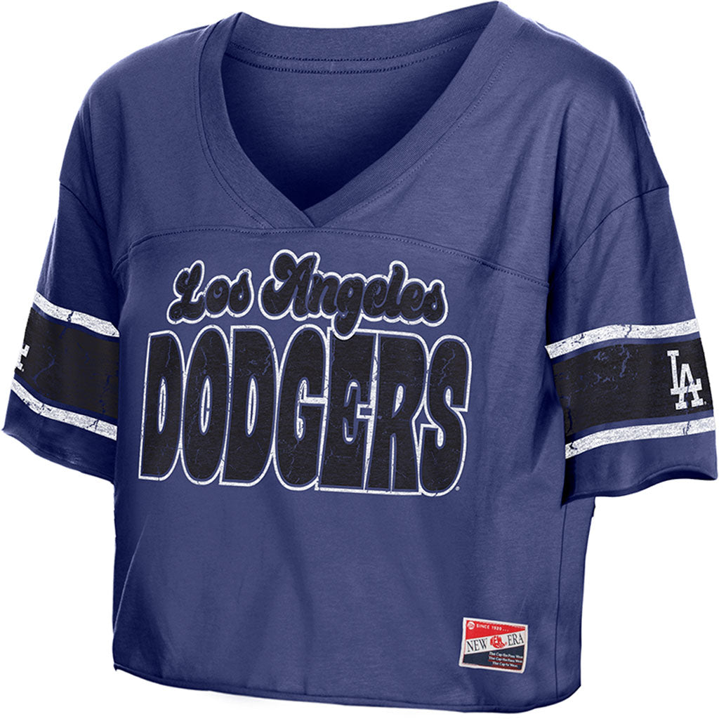 MLB Los Angeles Dodgers Women's New Era Throwback Crop Top T-Shirt - Blue