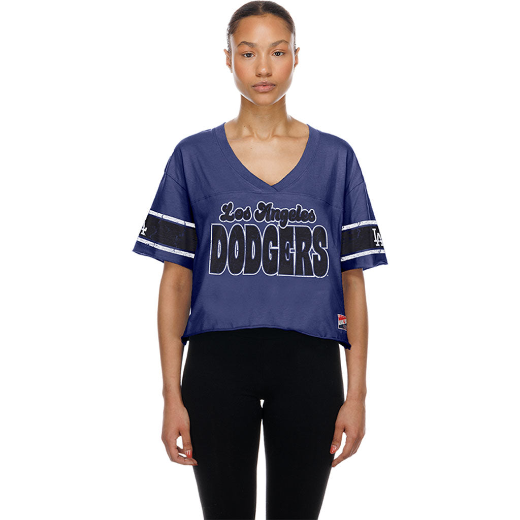 MLB Los Angeles Dodgers Women's New Era Throwback Crop Top T-Shirt - Blue