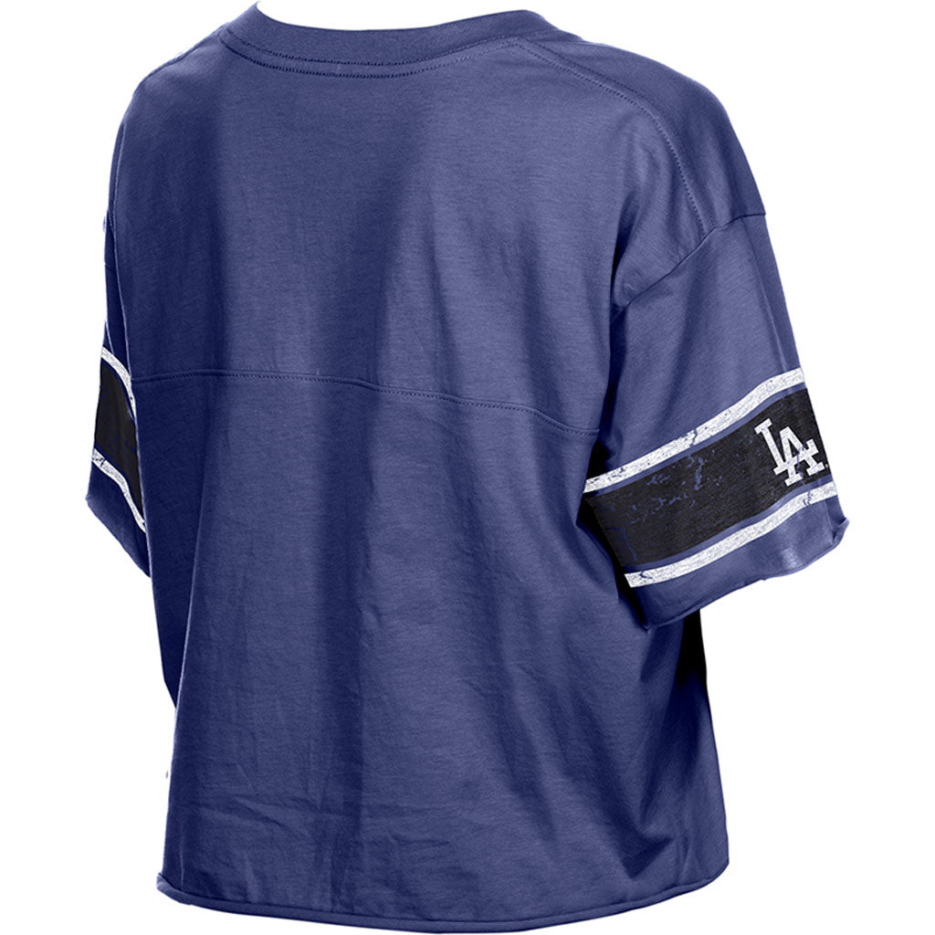 MLB Los Angeles Dodgers Women's New Era Throwback Crop Top T-Shirt - Blue