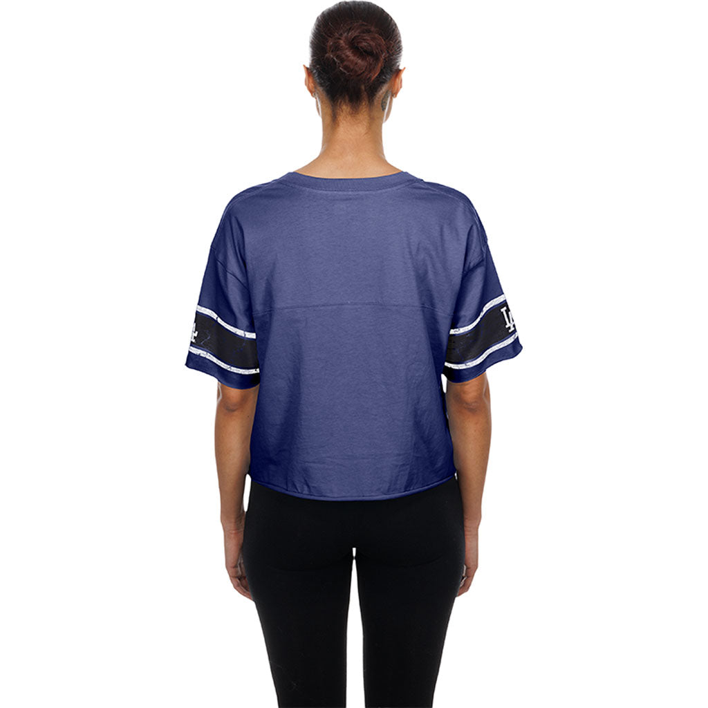 MLB Los Angeles Dodgers Women's New Era Throwback Crop Top T-Shirt - Blue