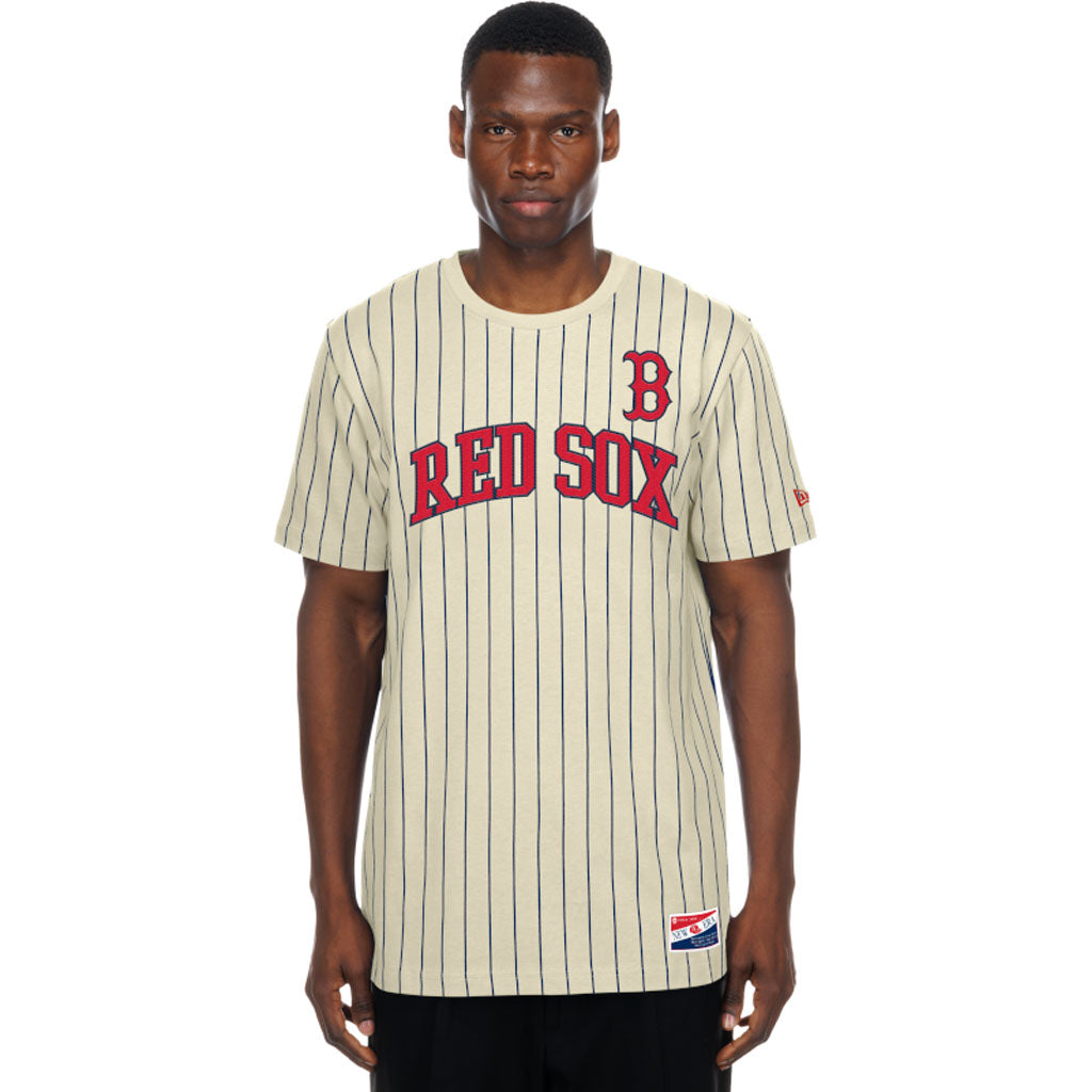 MLB Boston Red Sox New Era Pinstripe Jersey T-Shirt - Cream