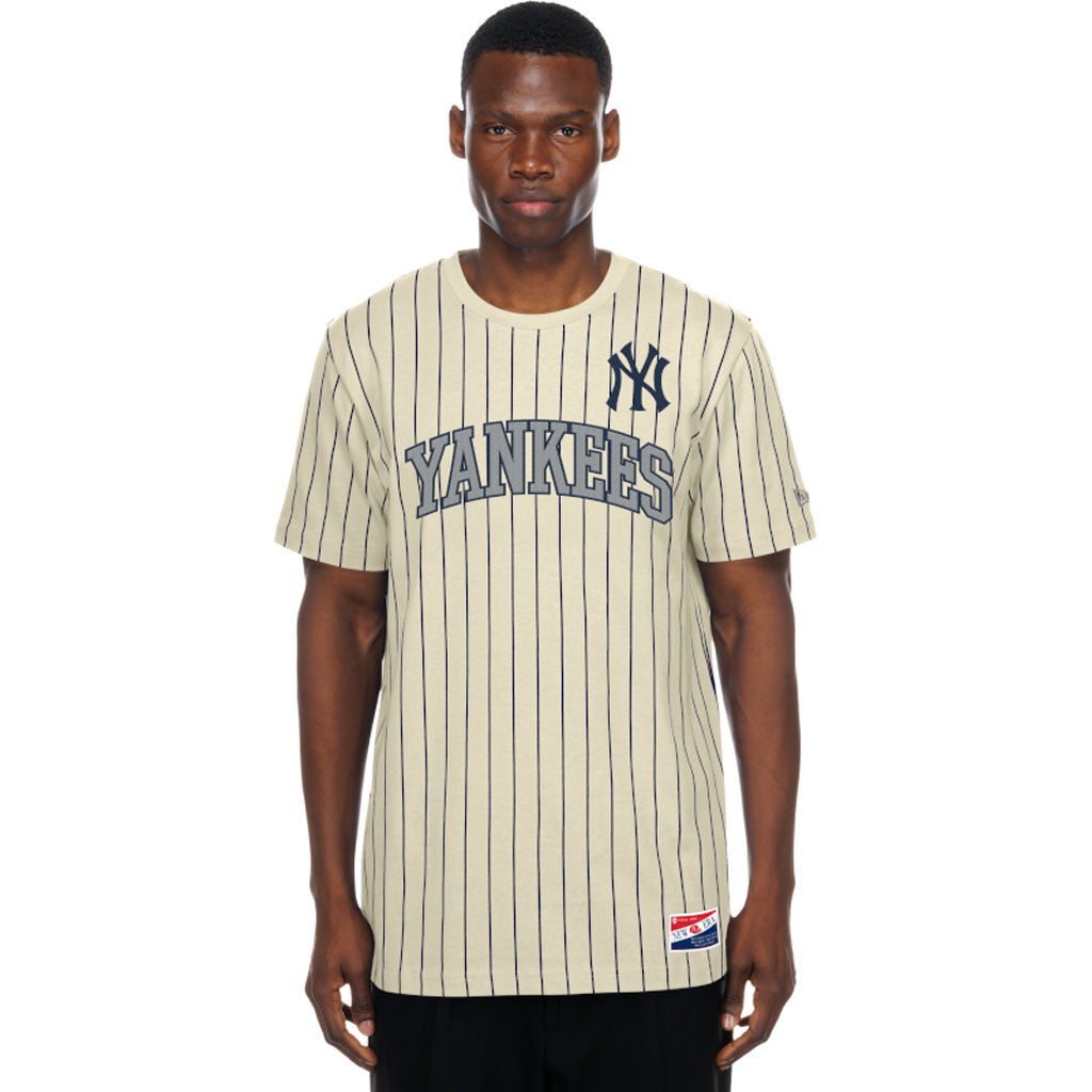 MLB New York Yankees New Era Pinstripe Jersey T-Shirt - Cream