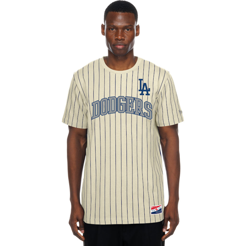 MLB Los Angeles Dodgers New Era Pinstripe Jersey T-Shirt - Cream